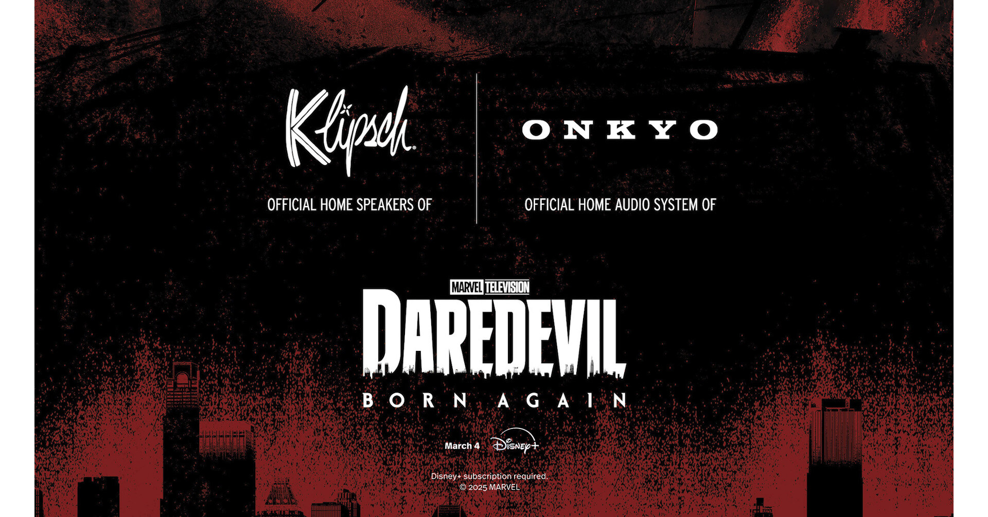 Klipsch and Onkyo, Premium Audio Company collaborate with Marvel Television's "Daredevil: Born Again"